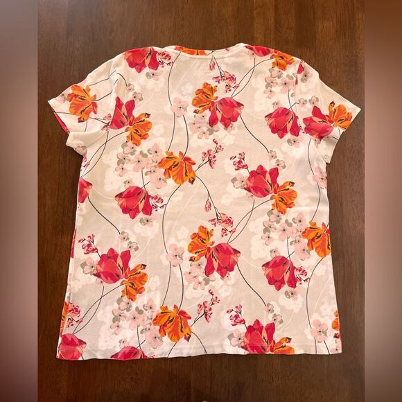 Croft & Barrow White Orange Floral V-Neck 100% Cotton Tee Shirt Women’s L - Picture 3 of 6